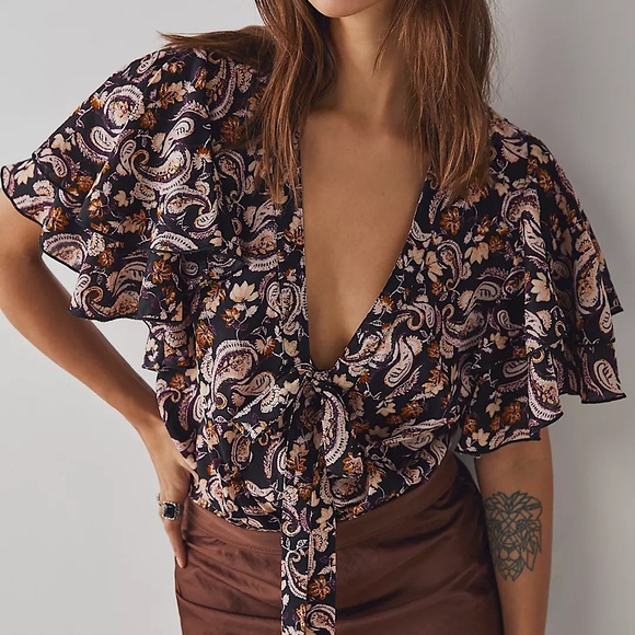 NEW Free People Call Me Later Printed Bodysuit In Black Combo - Picture 7 of 14